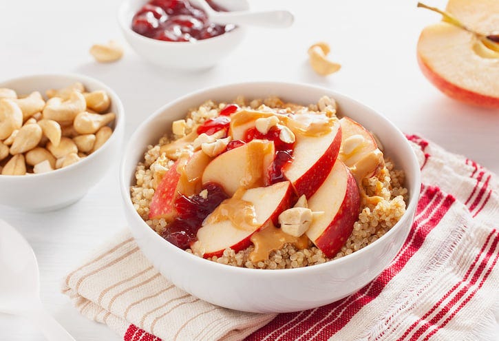 Whole Grain Breakfast Bowls with Apple, Peanut Butter, and Jam