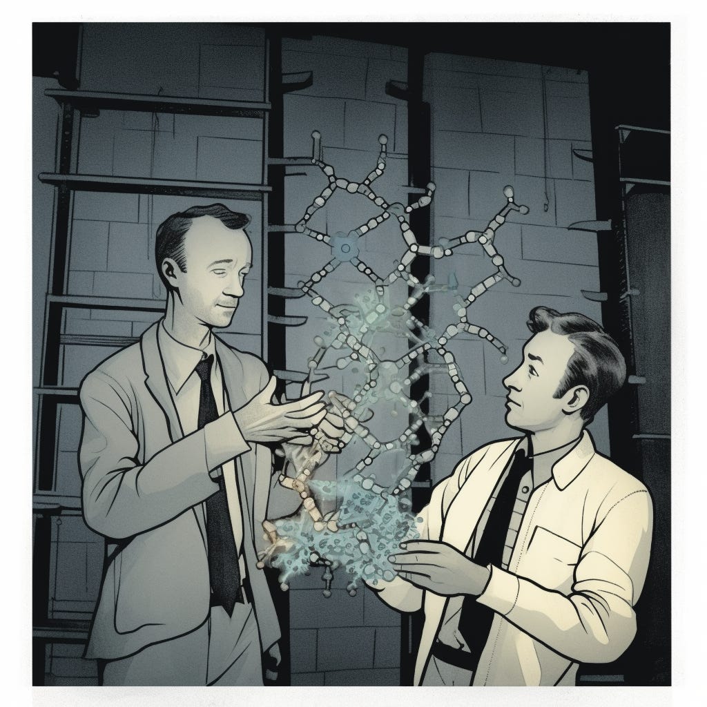  Watson and Crick discovering the DNA Helix, graphic novel