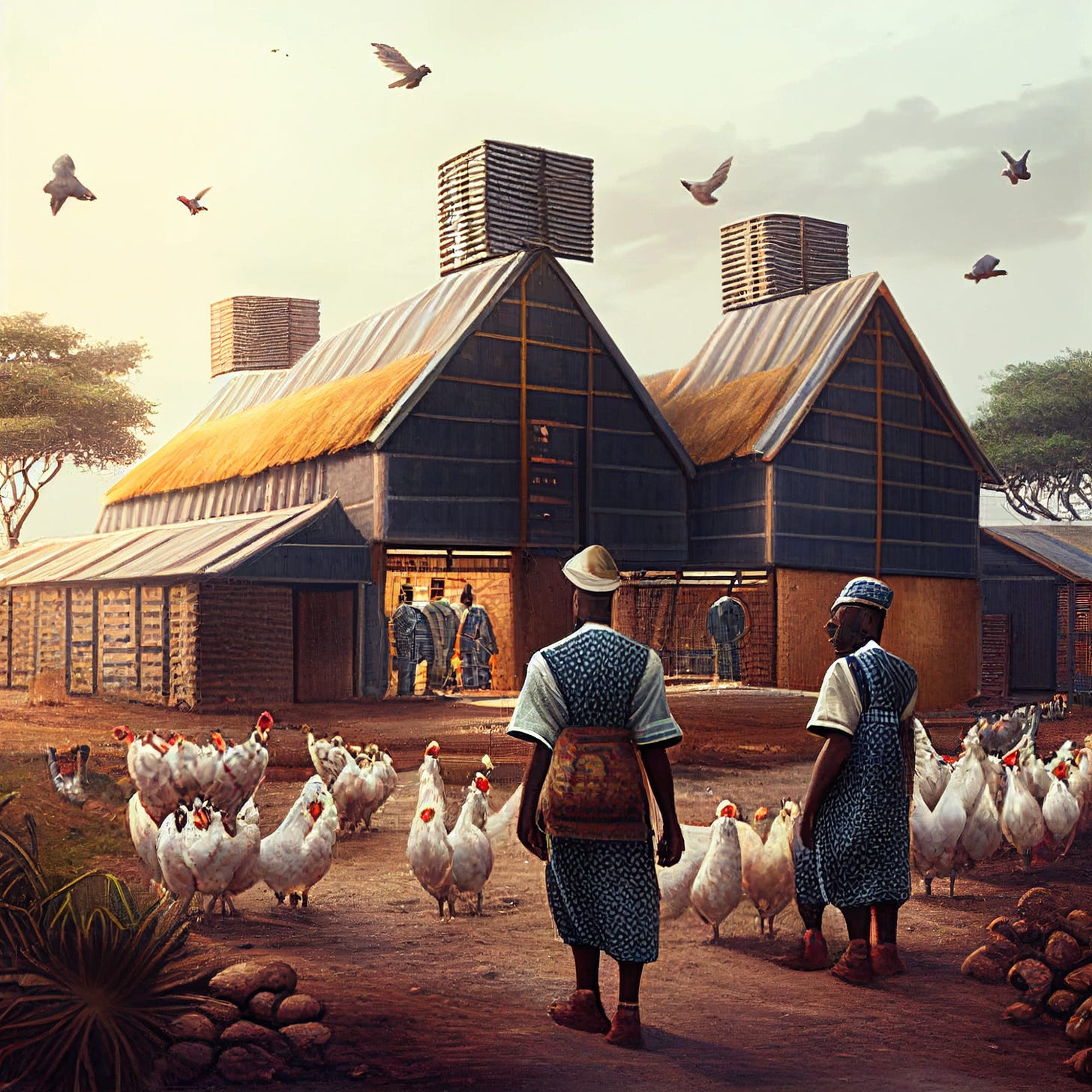 The modern African farmer with thousands of chickens. AI-Generated via Midjourney.