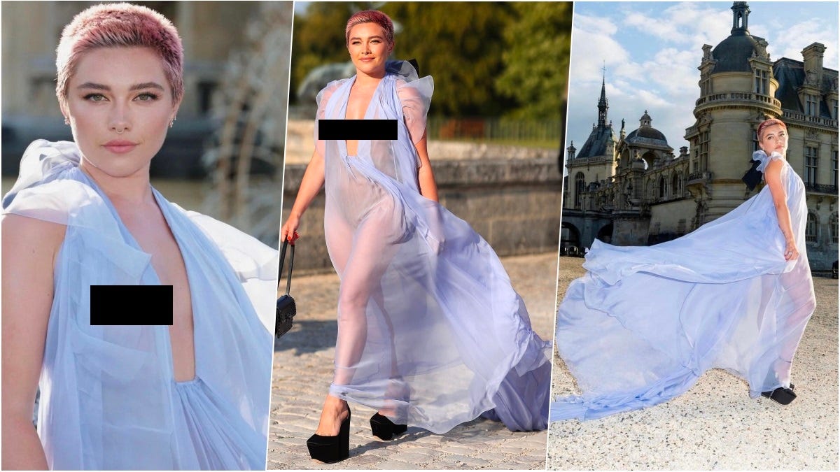Florence Pugh's outfit being censored in press photos to cover nipples