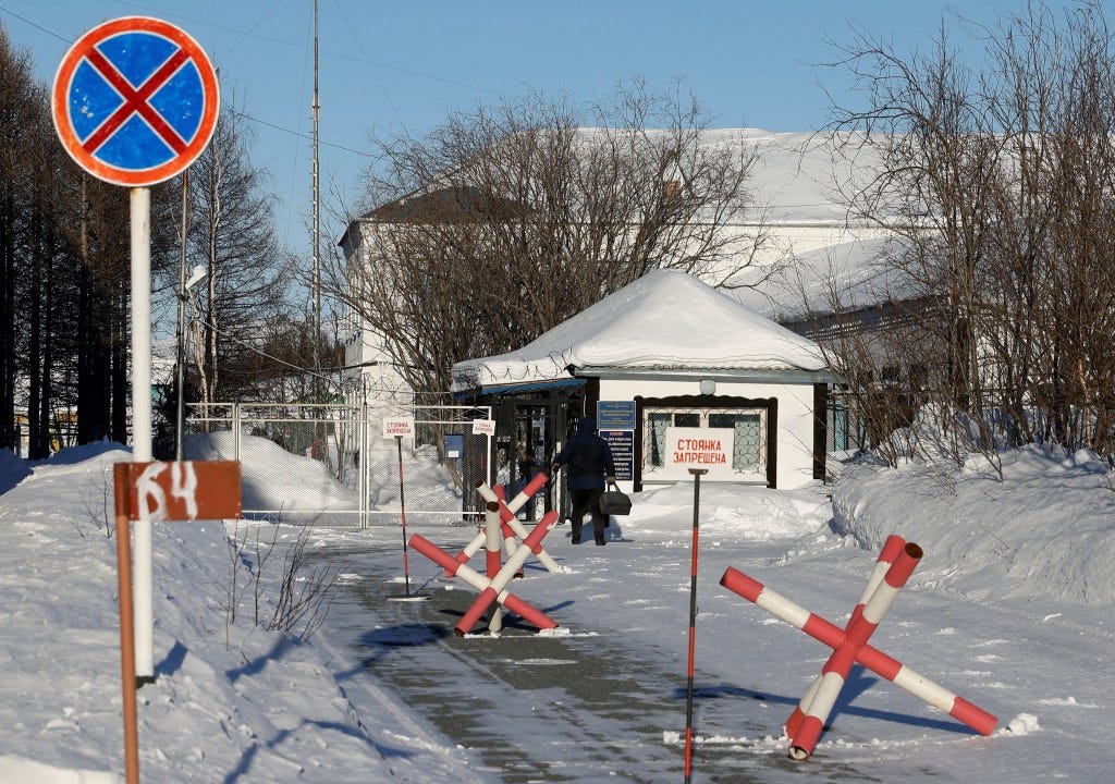Entrance to IK-3 penal colony in settlement of Kharp, Russia where Navalny served his jail term and died according to prison authorities.