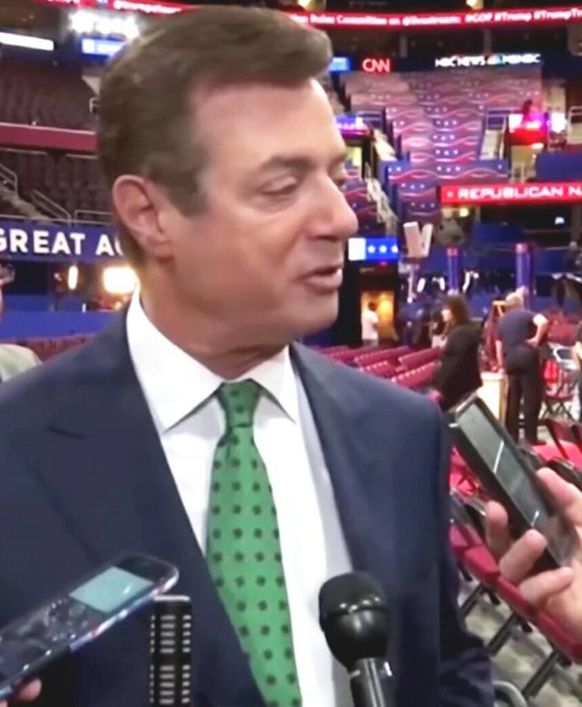 "Paul Manafort at 2016 RNC" under public domain by Voice of America