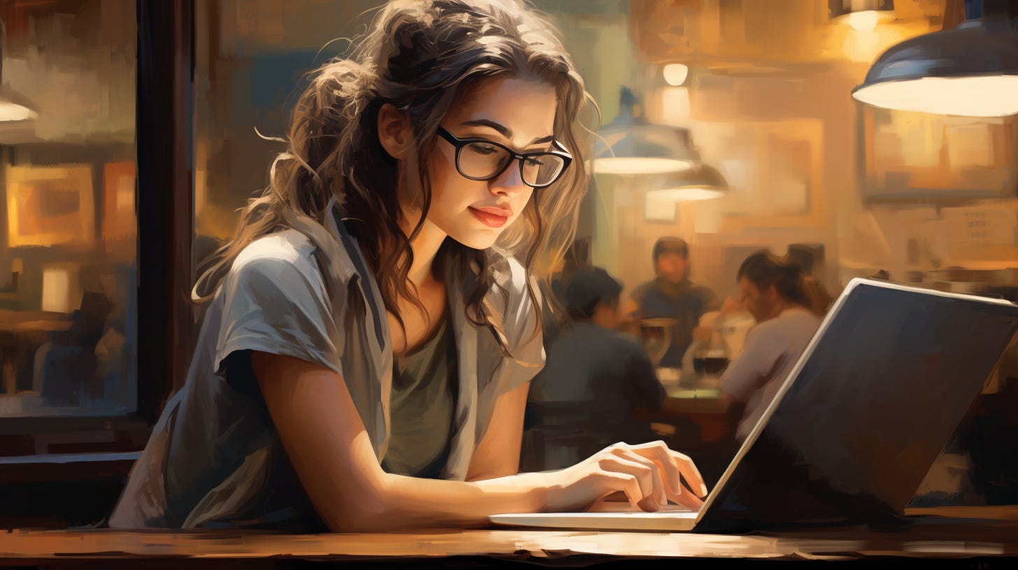 A beautiful female working on her income based apartment application on her computer in coffee shop