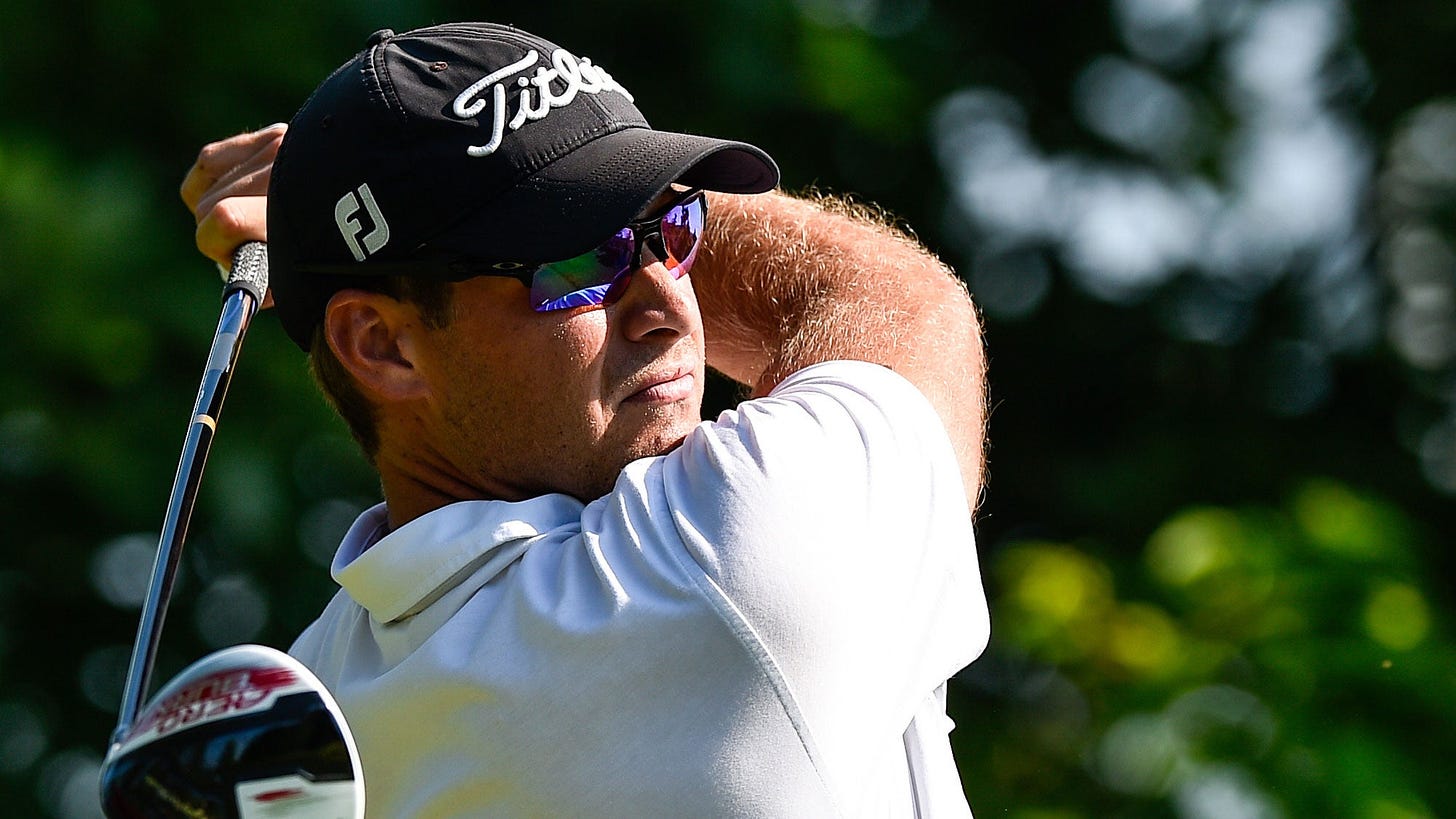 Jon Trasamar hits tee shot at the Mackenzie Investments Open held at Club de Golf Les Quatre Domaines