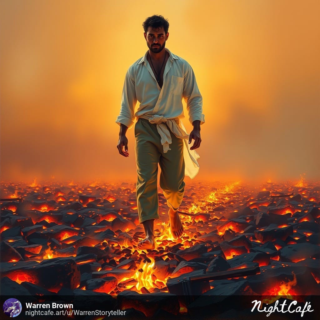 Man walking on hot coals