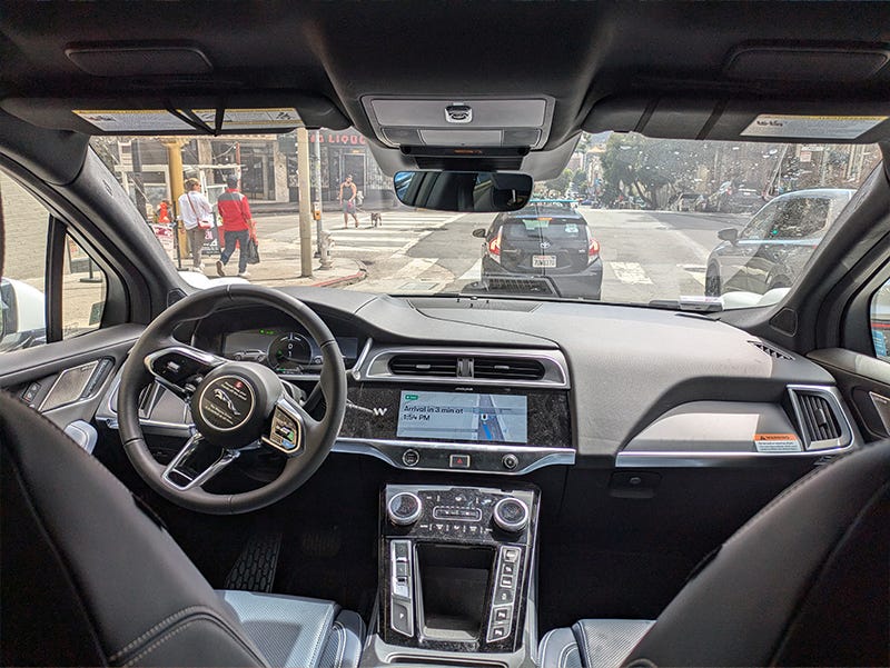 Inside a Waymo driverless car (photo Paul Brown)