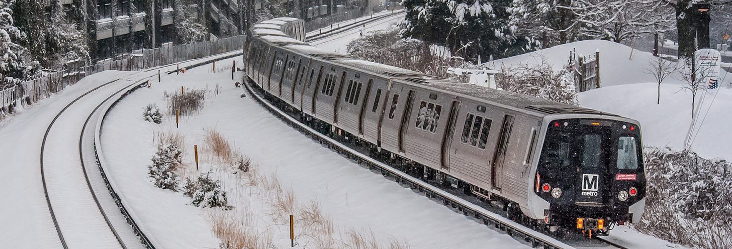 A Metro railcar in the snow