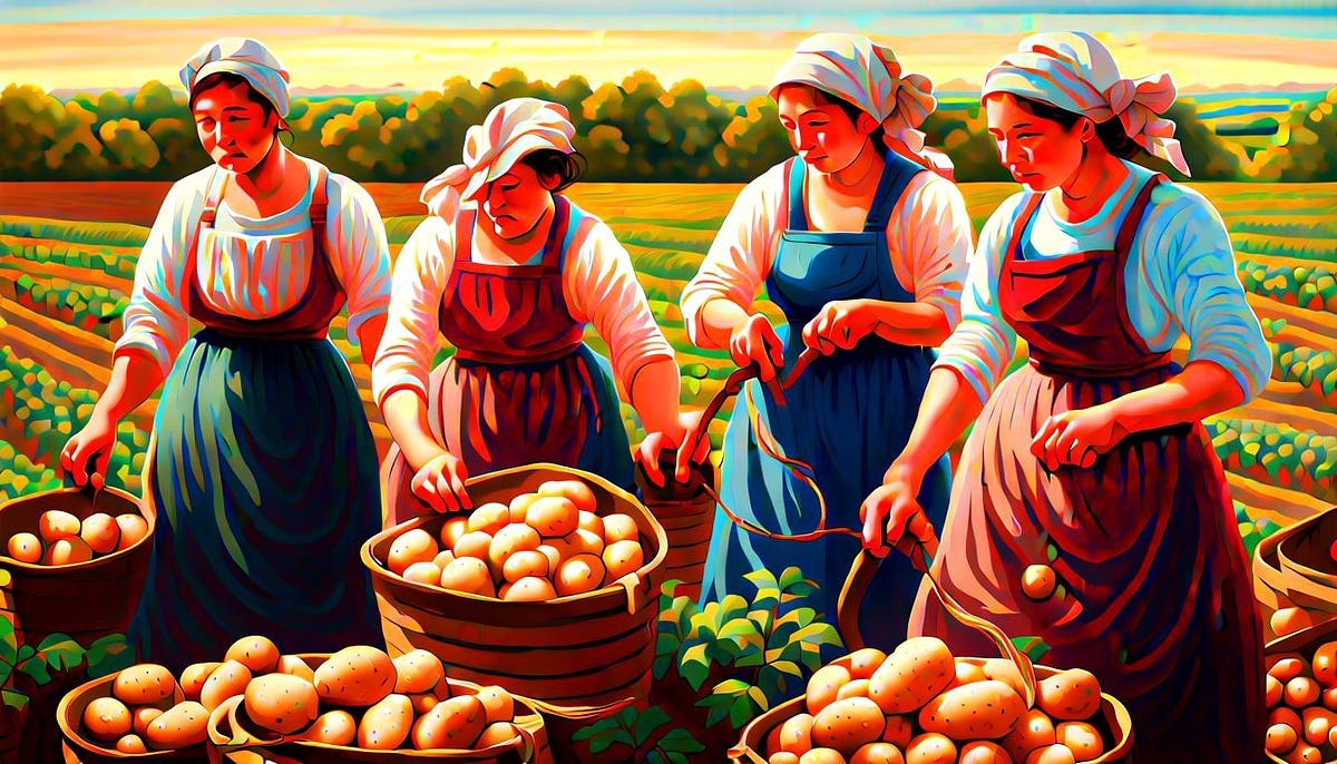 4 Women picking potatos in the field