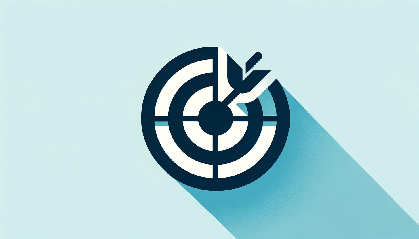 Create a flat design image that features a target icon, using a color palette of only three colors: sky blue (#06b6d4), pale cyan (#ecfeff), and dark navy blue (#0f172a). The target should be depicted as a simple, flat icon, representing focus and goal setting in a minimalist style. The design must be clean and free of gradients, textures, words, letters, numbers, or additional details. The image should be ideal for a resolution of 1920x1080 and have no depth or shadows to maintain a flat and modern aesthetic.