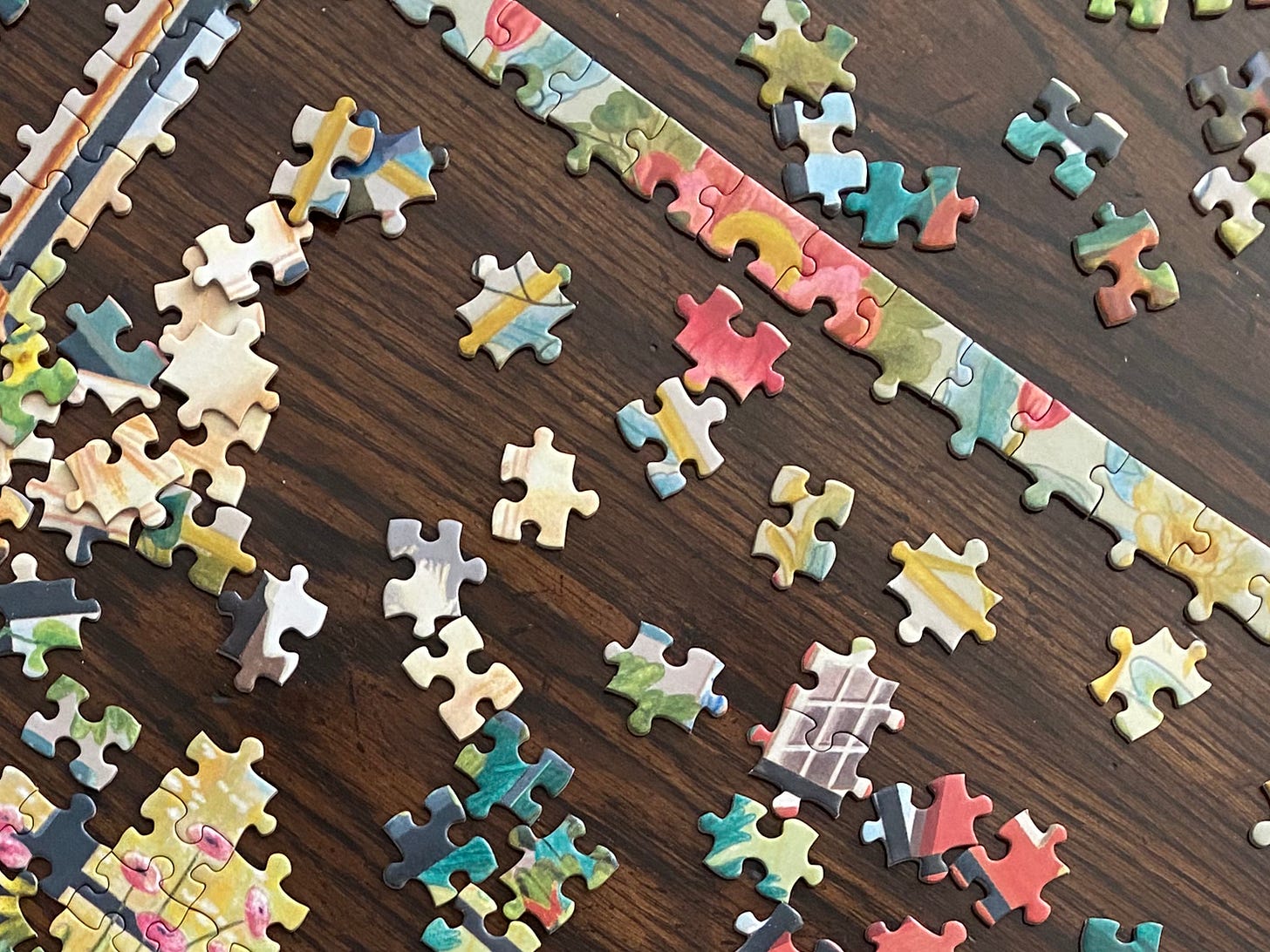 The edge of a puzzle being assembled