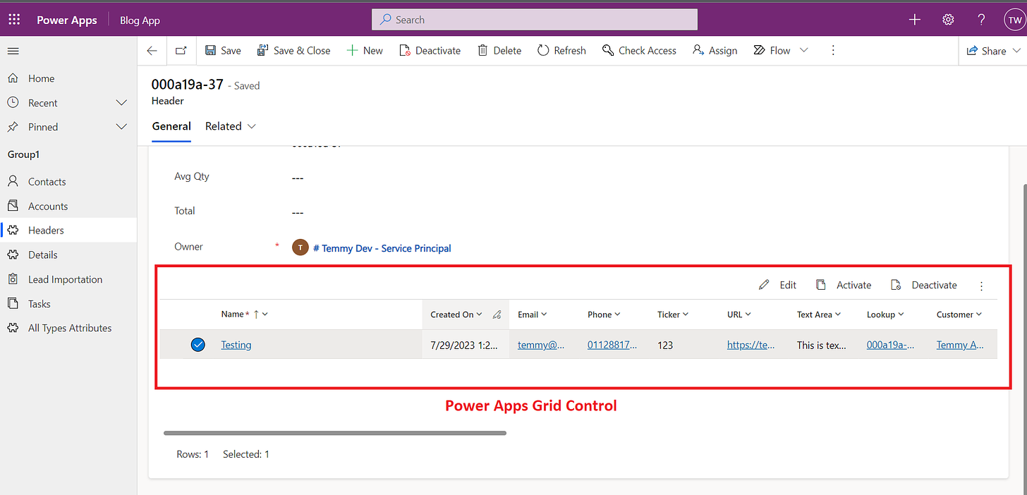 Power Apps Grid Control