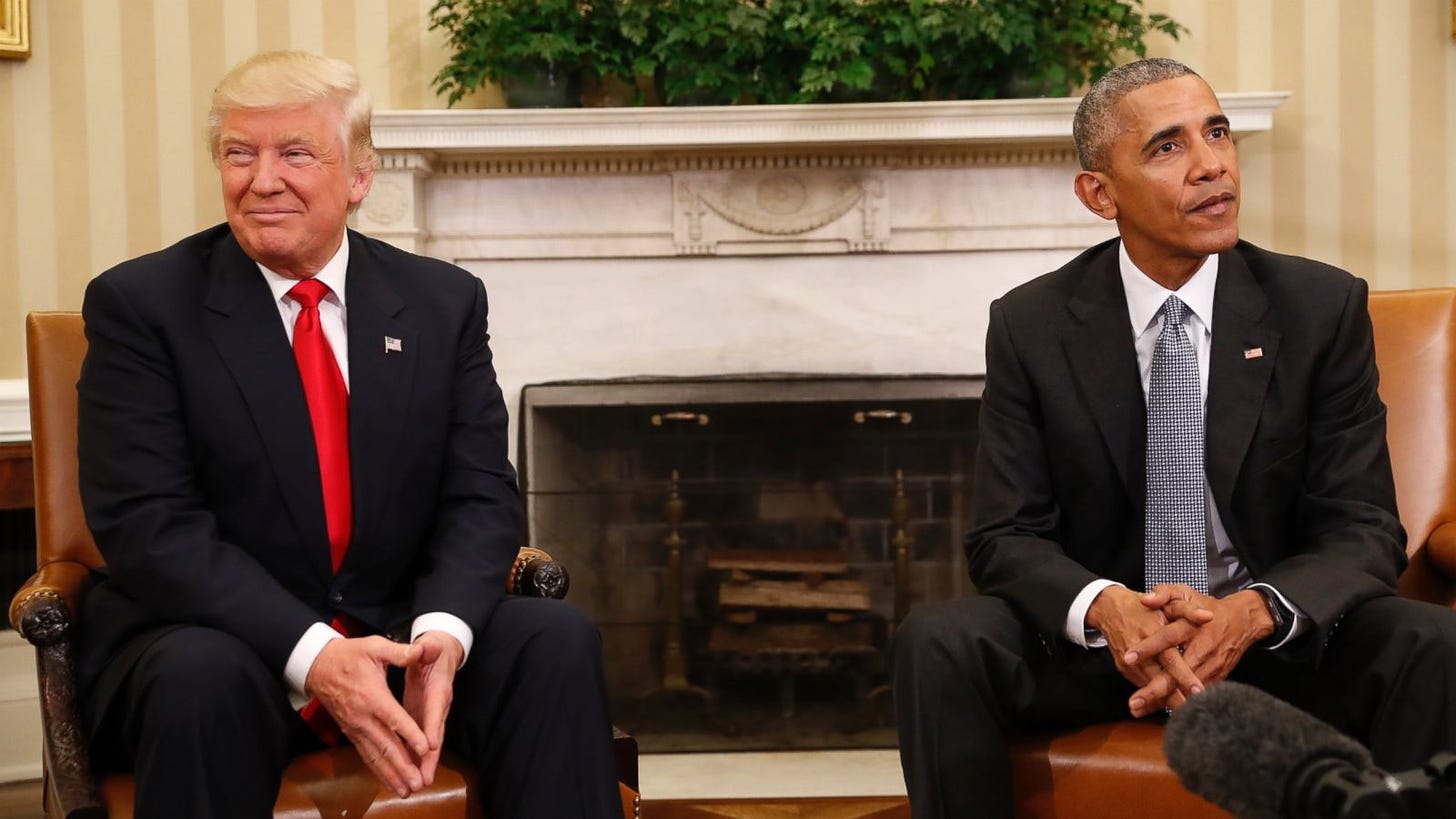 President Obama sitting next to President-elect Trump in the Oval Office