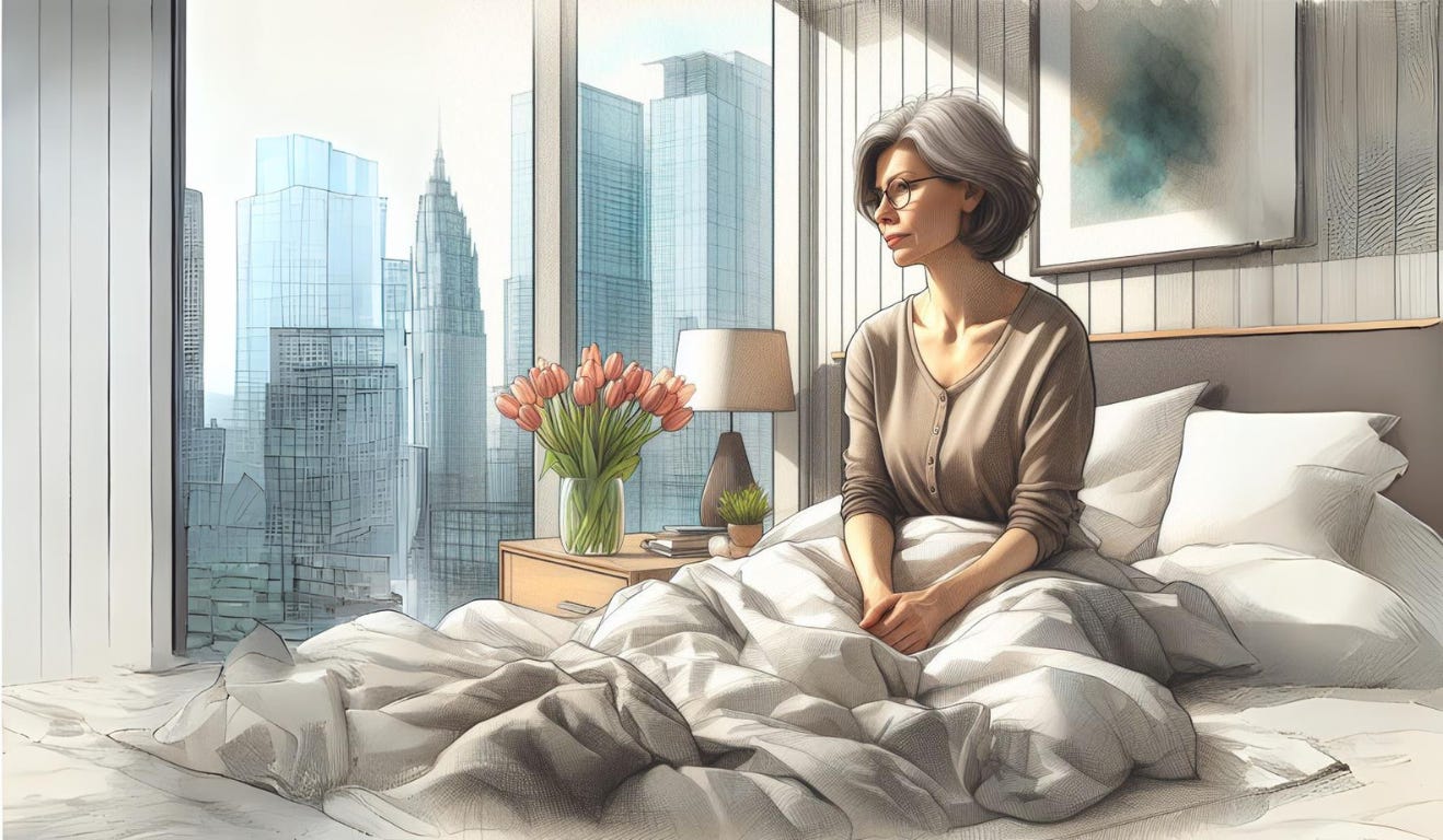 AI image of woman sitting on the bed