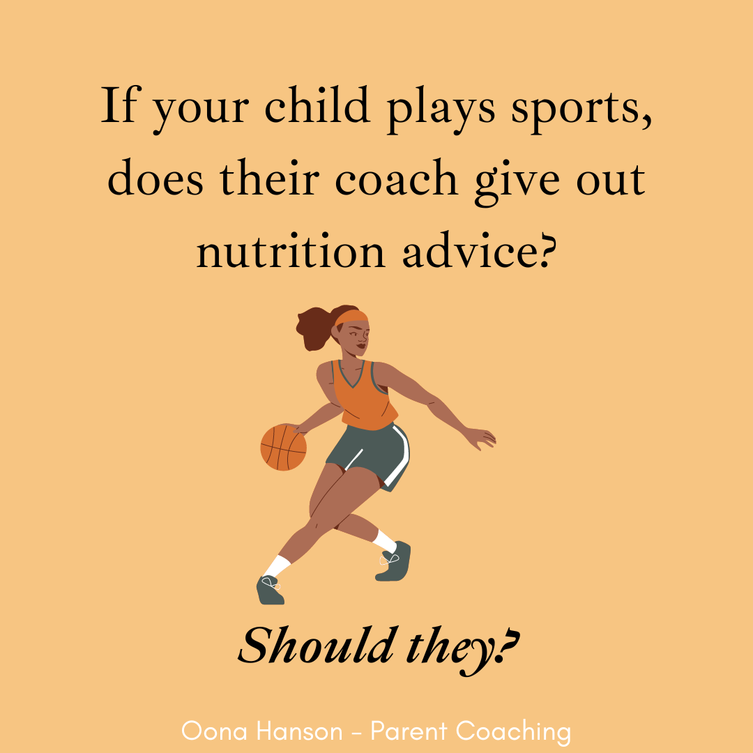 Image of female basketball player with text that reads: "If your child plays sports, does their coach give nutrition advice? Should they?"