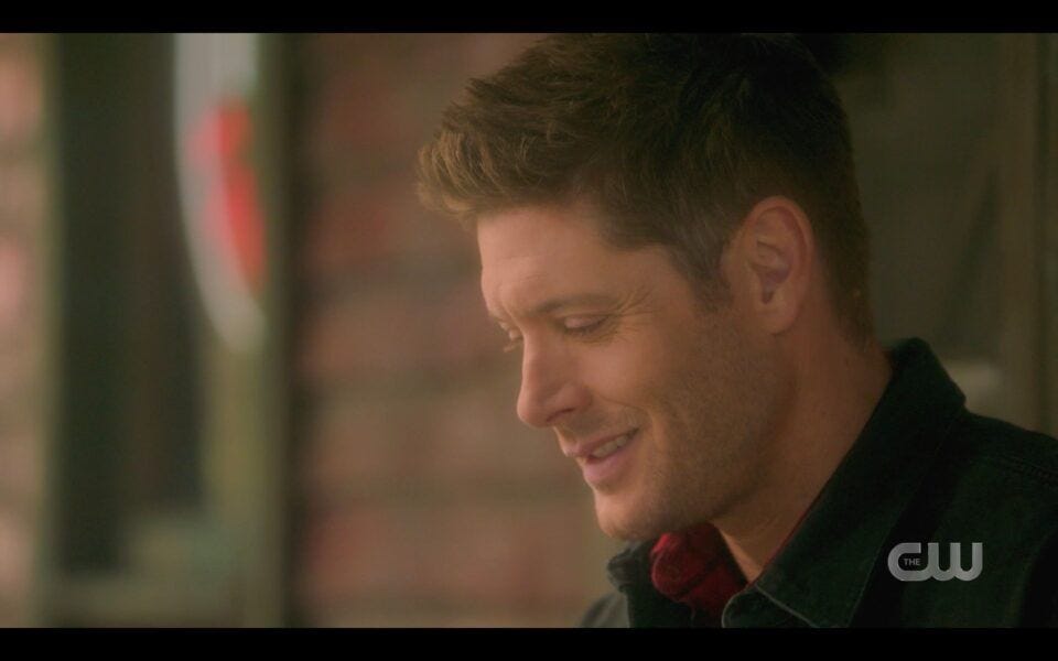 SPN Dead Dean Winchester smiling at world Jack Castiel built for him