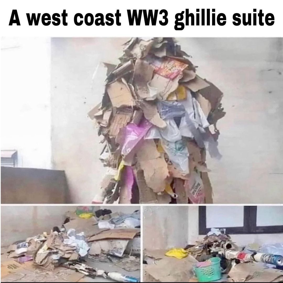 May be an image of text that says 'A west coast WW3 ghillie suite'