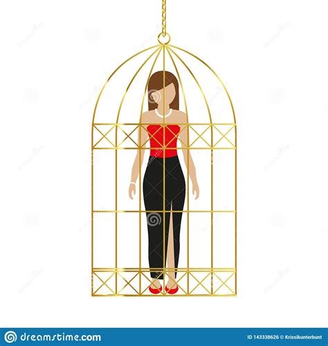 Woman in a golden cage stock vector. Illustration of outbreak - 143338626