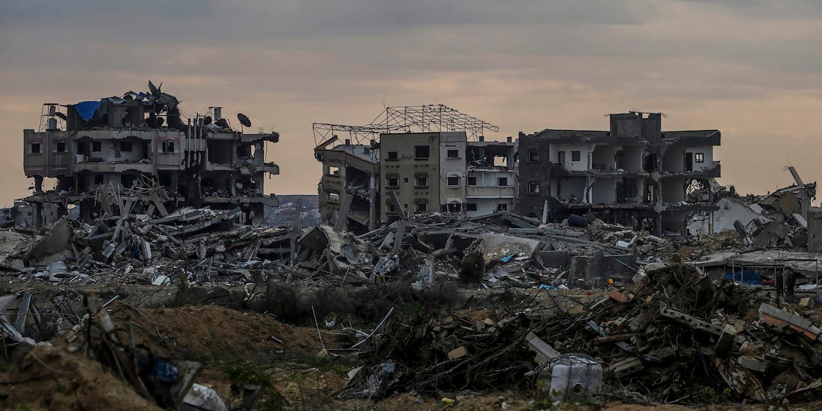 Case distrutte dall'esercito israeliano nella parte centrale della Striscia di Gaza, il 9 febbraio
