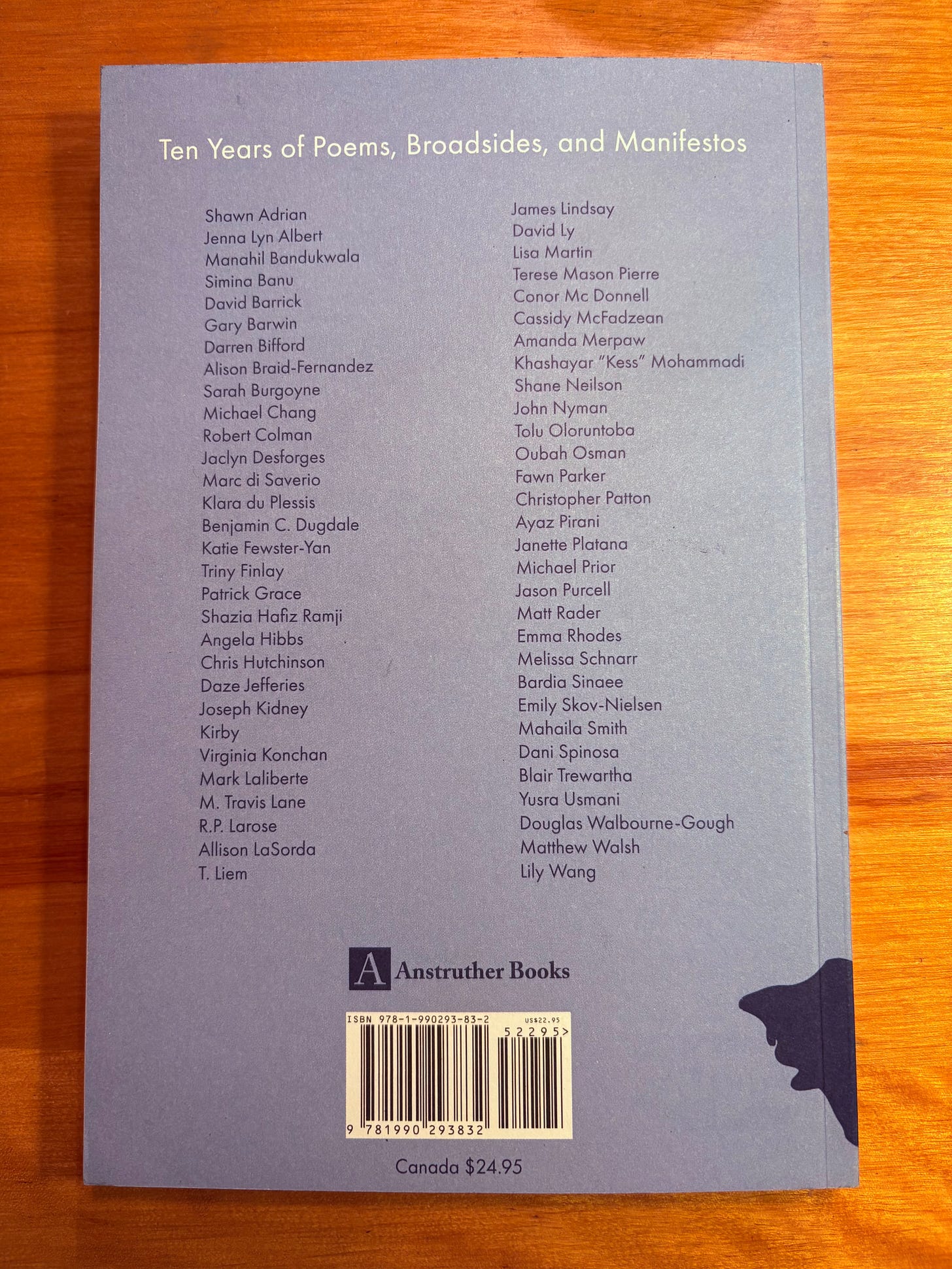 Back cover listing 60 poets in anthology, The Anstruther Reader."