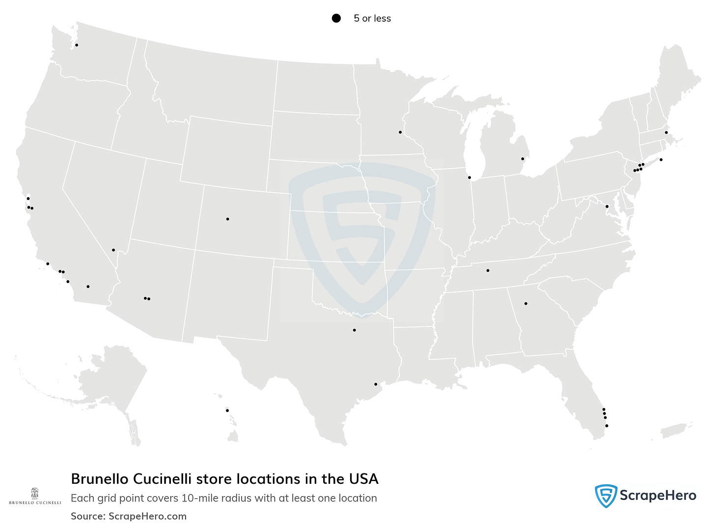 Number of Brunello Cucinelli locations in the USA in 2024 ...
