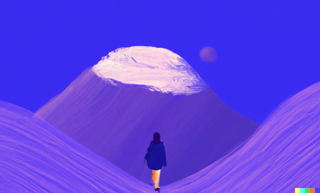 a person walking along different mountains symbolising the journey of a solopreneur