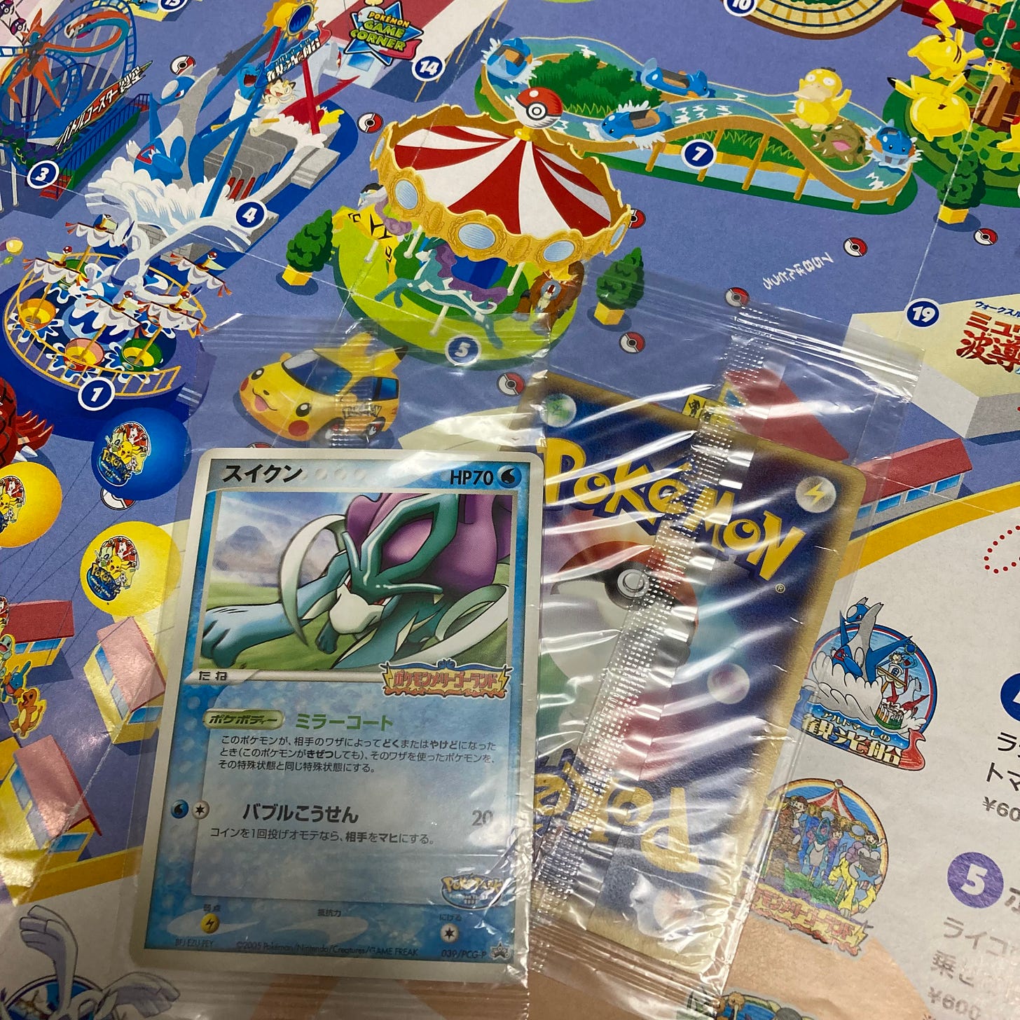 Another photograph of Shiori’s Suicune promo card, on top of the opened Pamphlet, which shows a map of the park, and where each ride is located