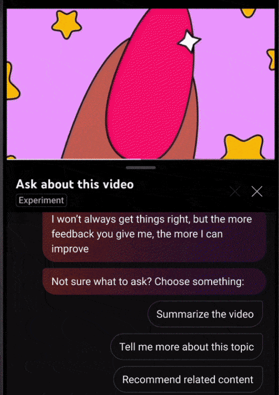 YouTube's "chat with video" AI feature