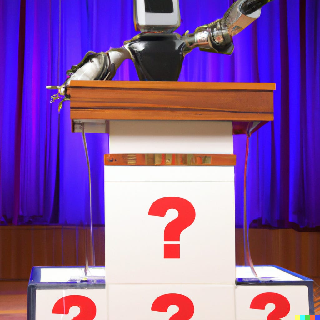 “robot at jeopardy podium” from DALLE-2