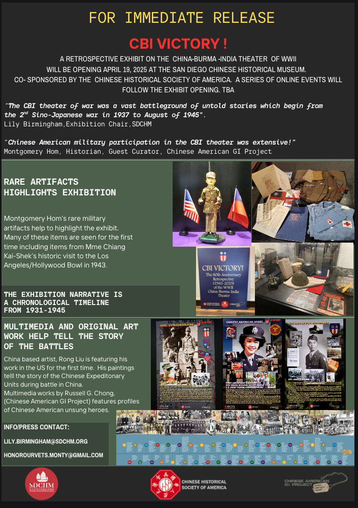 The poster for the exhibit, “CBI Victory!” now on view at the San Diego Chinese History Museum.