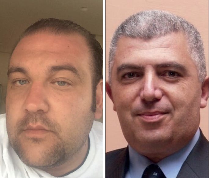 Ryan Schembri (left) departed from Malta in late 2014 after his supermarket business amassed millions in debt. Carmel Chircop, who was shot dead in 2015, had been one of his creditors