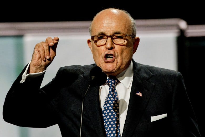 Former Mayor of New York City Rudy Giuliani addresses the Republican National Nominating Convention in the Quicken Sports Arena Cleveland Ohio.