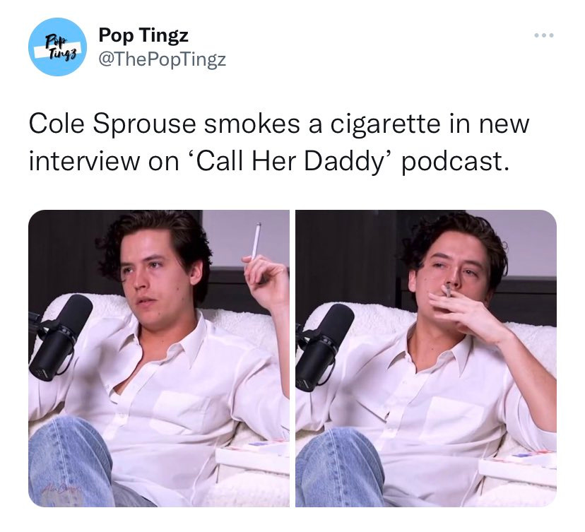 Pop Tingz on Twitter: "Cole Sprouse in new interview on 'Call Her Daddy'  podcast. https://t.co/mAGSHSHbvK" / Twitter