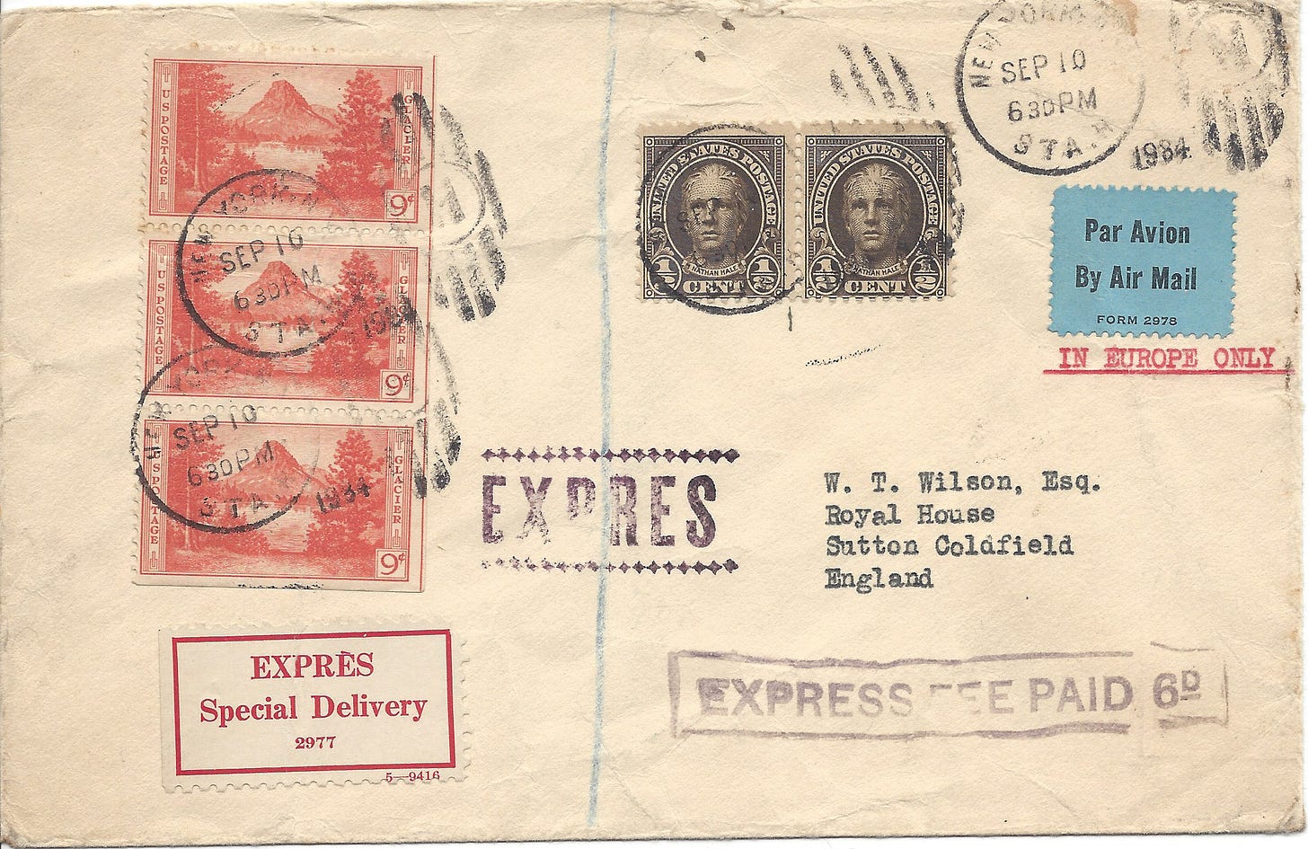 1934 letter that used both Air Mail and Express delivery in Europe