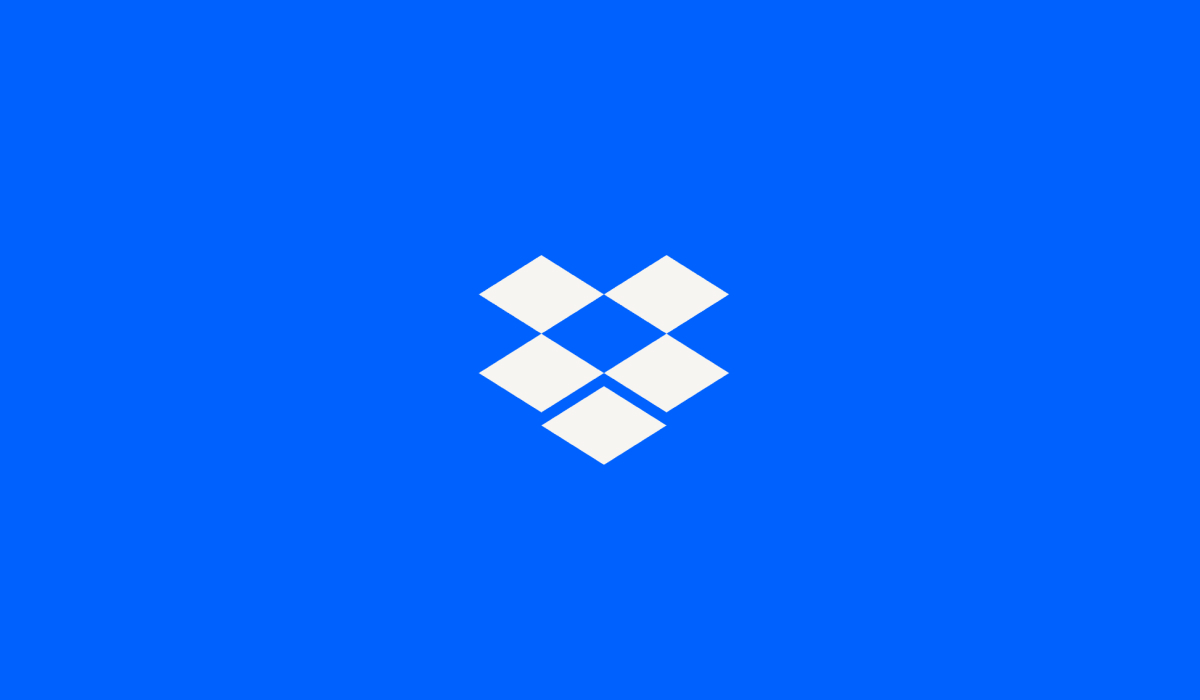 Dropbox white logo on a blue background