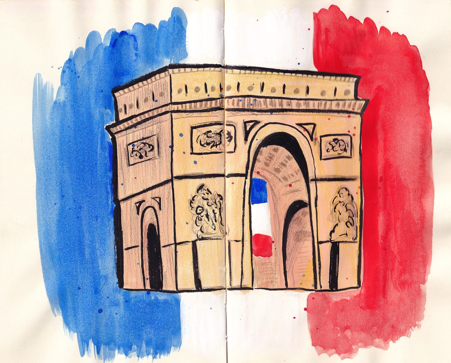 arc de triomphe illustration with french flag