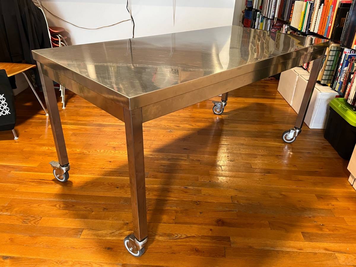 Design Within Reach / Quovis stainless steel table on locking casters 1