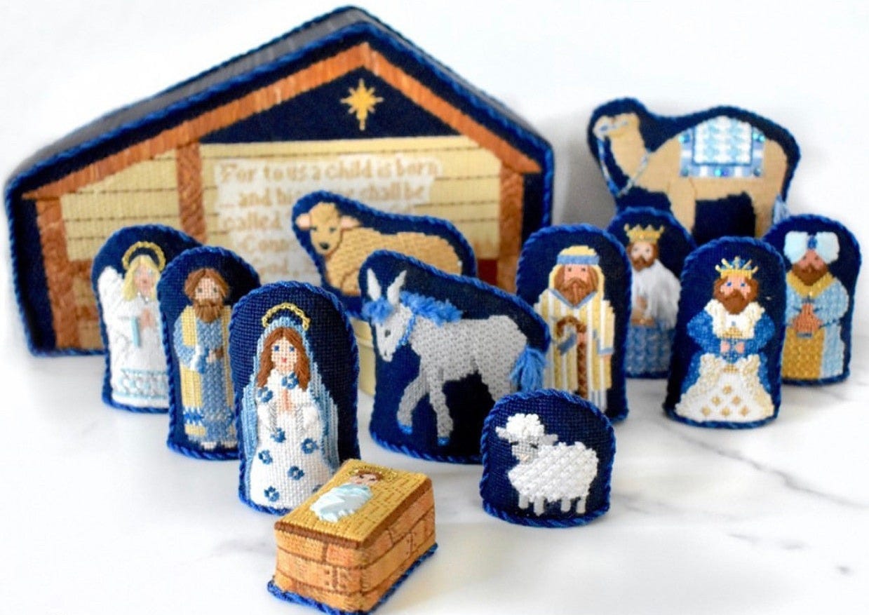 Patricia Sone Nativity in Blue and White with Stitch Guide