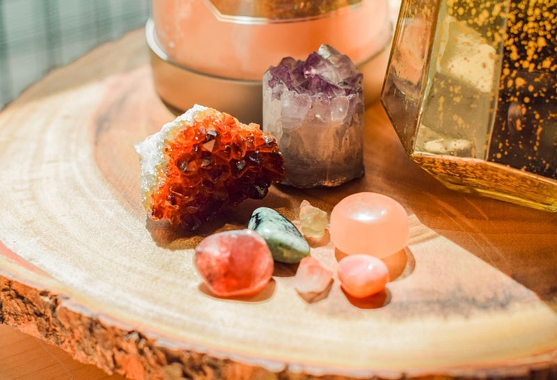a selection of crystals on a table