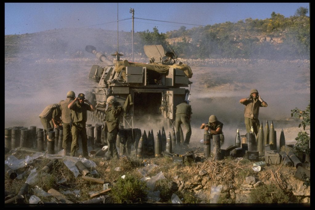 Israeli soldiers fire mortar shells outside Beirut, July 1982. (Photo: Israel Government Press Office, National Photo Collection)