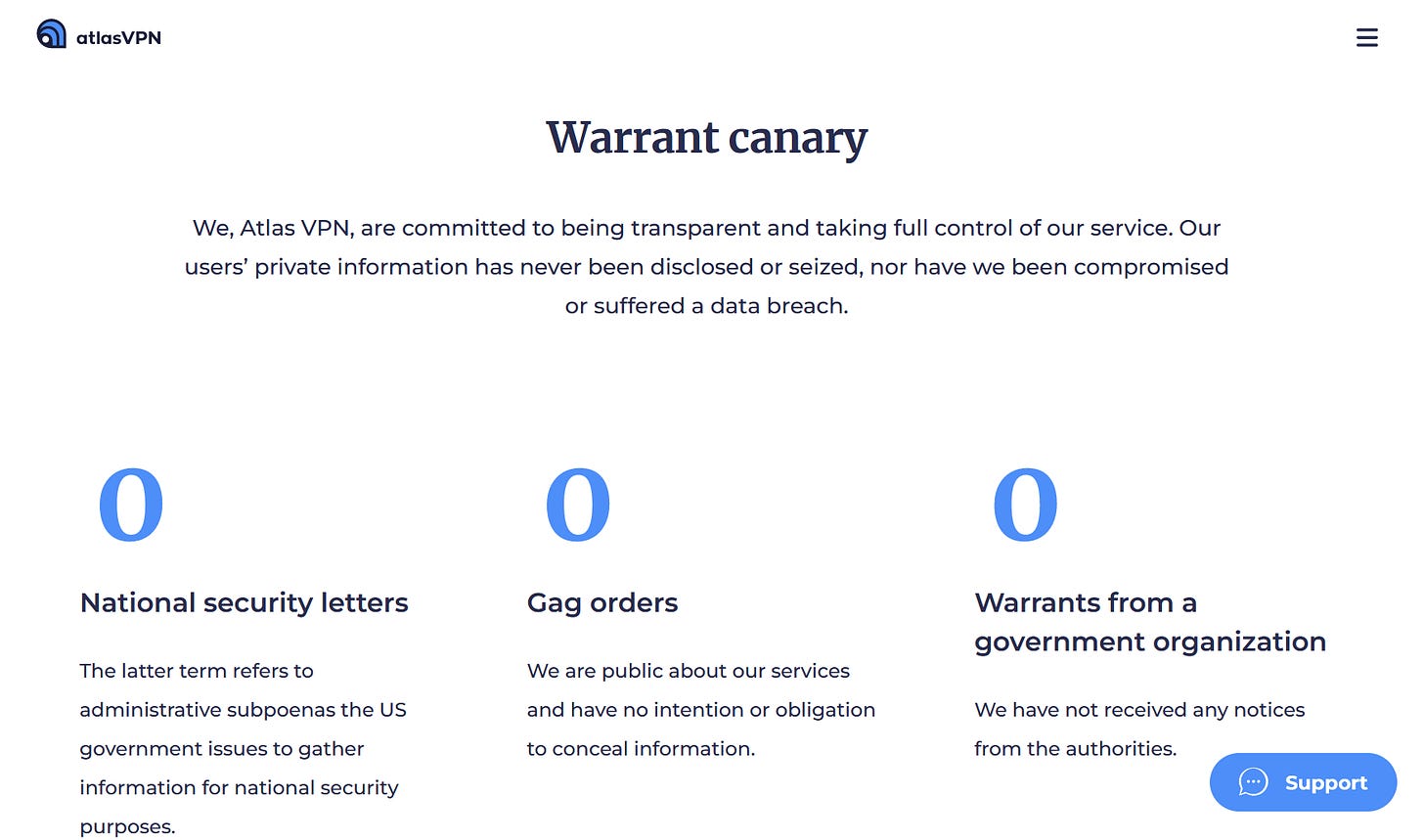atlas vpn warrant canary