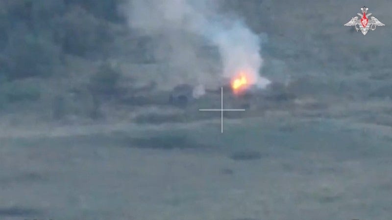 A view shows what is said to be a Russian army strike on Ukrainian ammunition in the Kursk Region