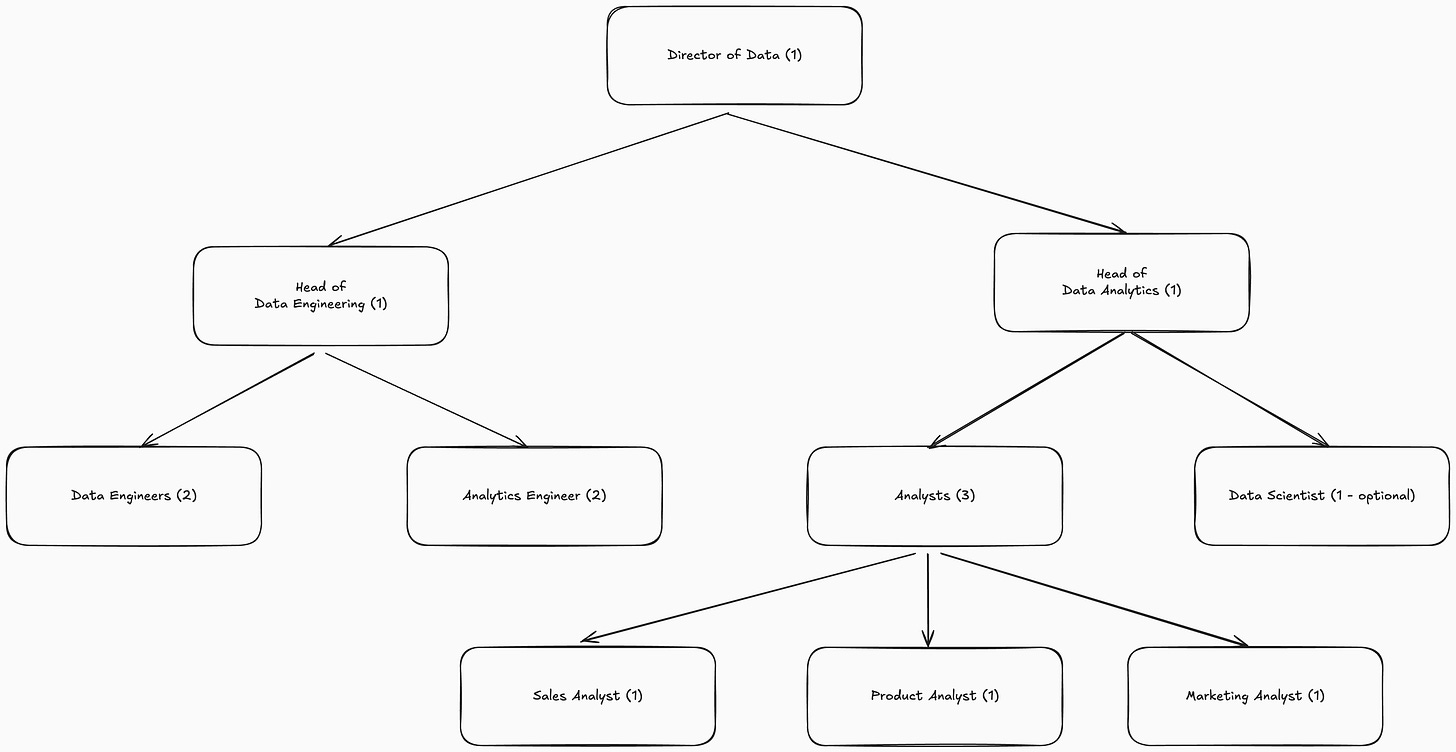 Proposed data team strcuture; data engineers; analytics engineers; data analysts; data scietists