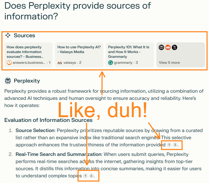 Perplexity answer with sources highlighted