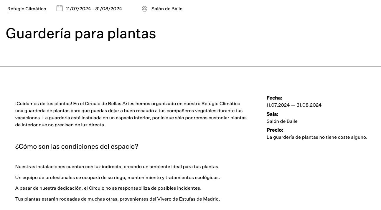 La pagina del sito del Círculo dedicato al plant-sitting