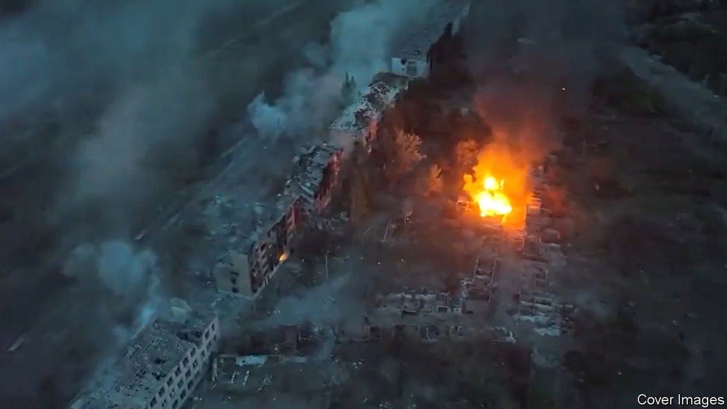 VIDEO AVAILABLE: CONTACT INFO@COVERMG.COM TO RECEIVEThis drone footage, shared by the Armed Forces of Ukraine on Tuesday (20September2022), shows devastating strikes by Russian forces in the city of Bakhmut in the Donetsk region.Officials accused Russian forces of ?methodically destroying? the city with strikes.An airstrike on Bakhmut, Donetsk region, overnight in the early hours of the morning hit an apartment block, with two people believed to be trapped under the rubble."At night, the Russians continued to fire actively in Donetsk and Horlivka directions. Around 01:00, the enemy launched an airstrike on Bakhmut and hit an apartment block. Three entrances to the building collapsed. Two people may be trapped under the rubble. Rescuers are working at the scene," Pavlo Kyrylenko, Head of the Donetsk Regional Military Administration, posted on Telegram.He stated that, the village of Khromove in the same are came under enemy fire the evening before and one person was injured, while at least two private houses were destroyed in the enemy shelling of the town of Siversk. No casualties have been reported there."There is not a single safe area left in the Donetsk region for a long time. Evacuate! Save your lives and the lives of your loved ones," Kyrylenko stressed.According to his data, the Russian troops killed one civilian in Donetsk region on 19 September. Another 12 people were injured.Fighting in the area has intensified this month as Ukrainian troops have advanced in the neighbouring Kharkiv region, as well as areas of the Donetsk Oblast.-PICTURED: General View (Russian Strikes Cause Devastation In Bakhmut)-LOCATION: Bakhmut Ukraine-DATE: 19 Sep 2022-CREDIT: Armed Forces of Ukraine/Cover Images/INSTARimages.com