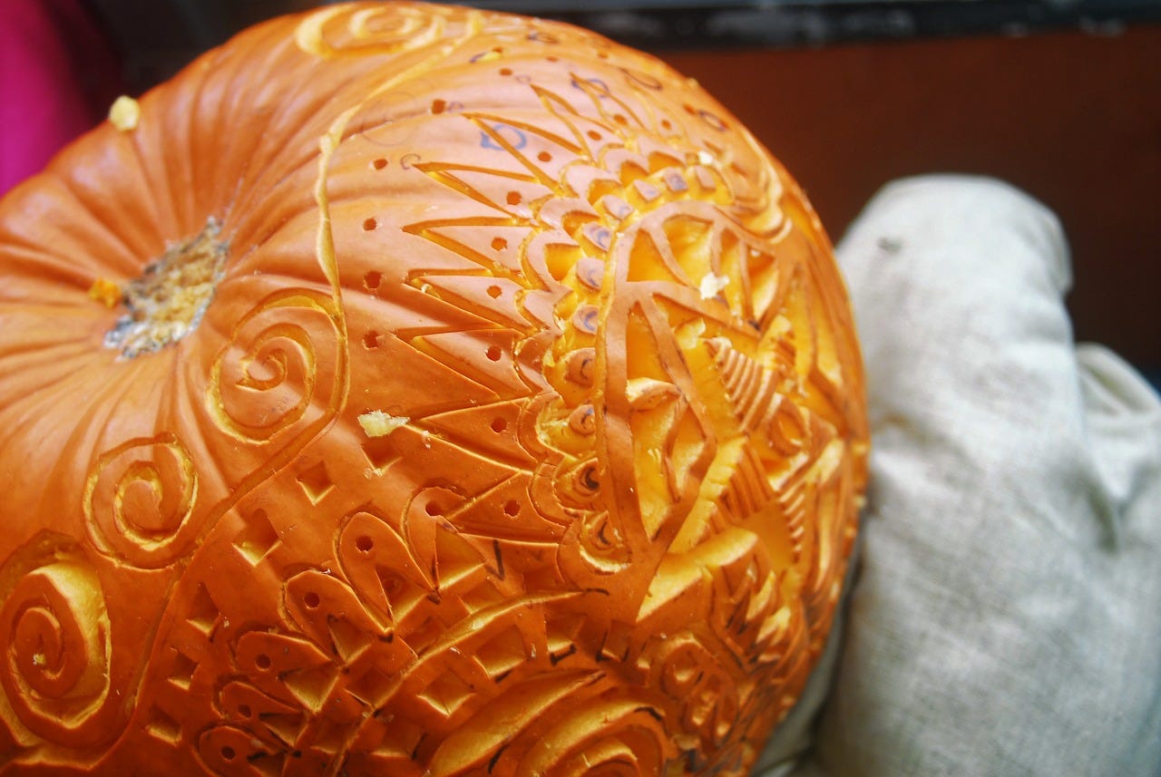 Decorative flourishes on a pumpkin