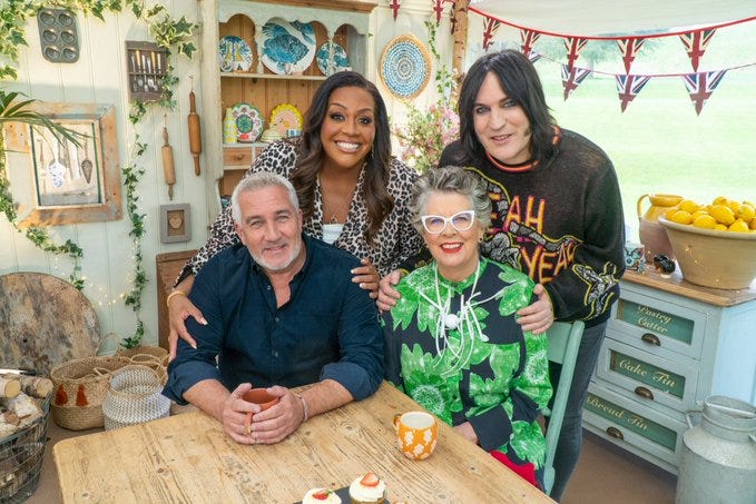Picture shows Bake Off presenting team of Paul Hollywood, Alison Hammond, Prue Leith and Noel Fielding.