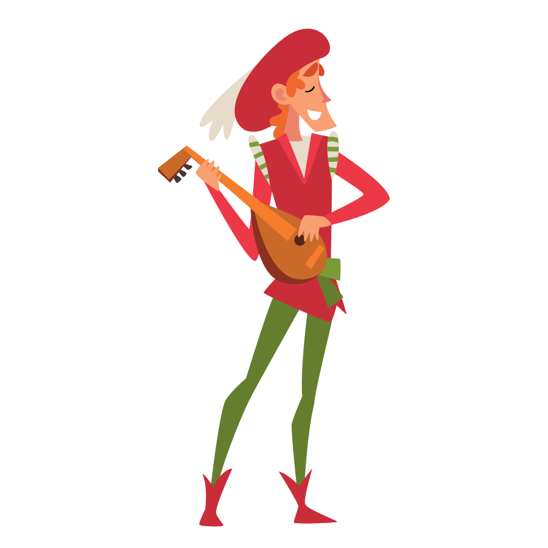 Troubadour clip art - Man with stringed instrument in tunic and leggings