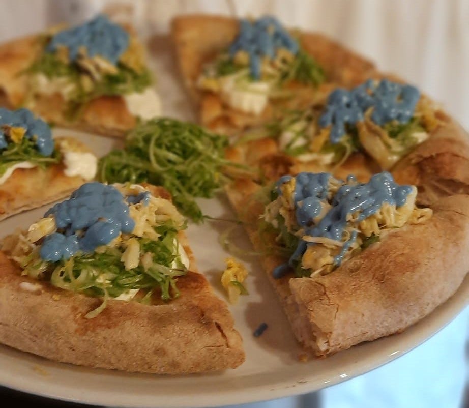 Pizza al granchio blu di Marco Mulas a La Vecchia Fattoria di Selargius. 
