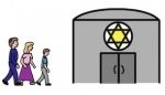 people walking into a synagogue 